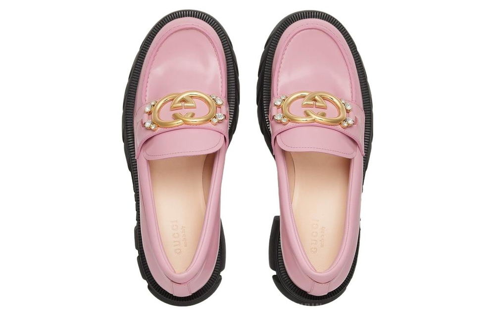 GUCCI Interlocking Patent Leather Platform Shoes Women"s Pink