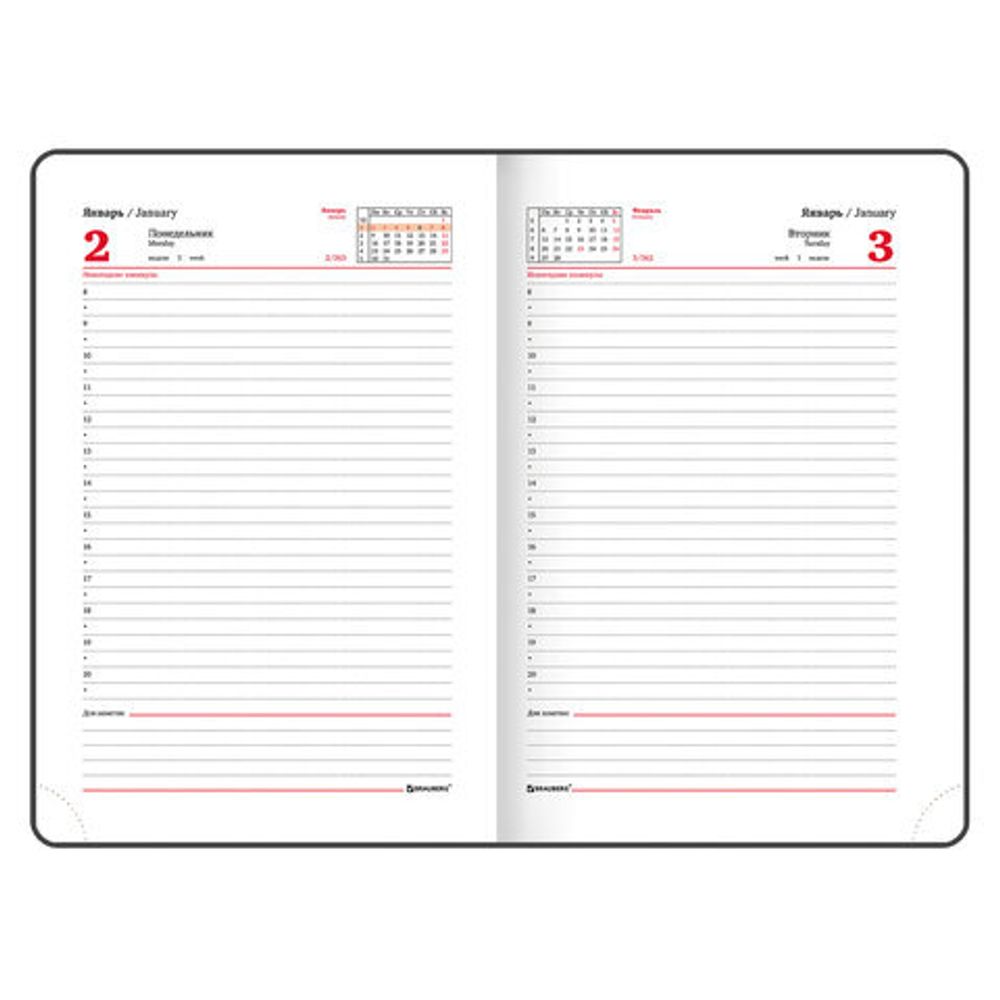 Ежедневник датированный 2023 А5 138x213 мм BRAUBERG "Control", под кожу, черный, 114094