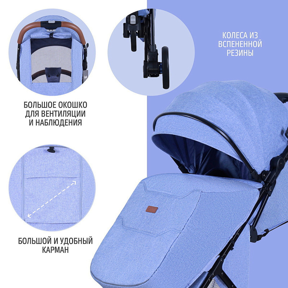 Детская прогулочная коляска Nuovita Giro Lux Denim, Nero / Джинсовый, Черный