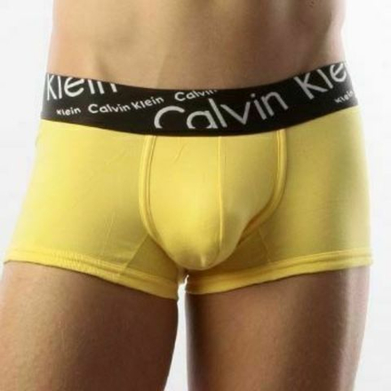 Мужские трусы боксеры желтые с черной косой резинкой Calvin Klein Black Waistband Italics Boxer Yellow CK05107