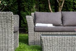 "Капучино" журнальный столик из искусственного ротанга (гиацинт), цвет серый