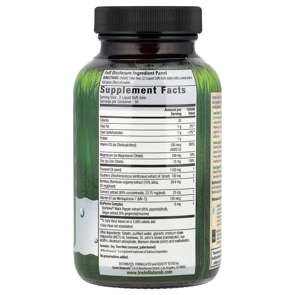 Irwin Naturals, высокоэффективные витамины D3 и K2 + экстракт куркумы, 60 желатиновых капсул