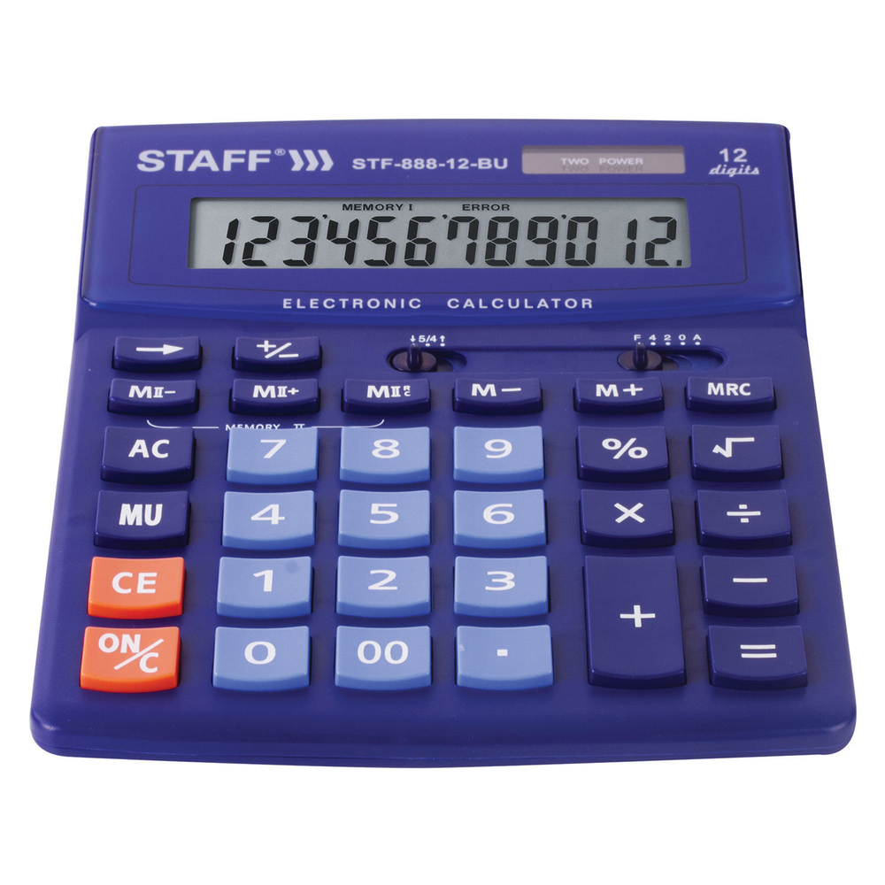 Калькулятор настольный STAFF STF-888-12-BU (200х150 мм) 12 разрядов двойное питание синий