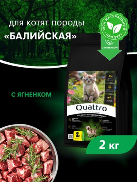 Корм сухой для котят породы Балийская, с ягненком, 2кг, QUATTRO