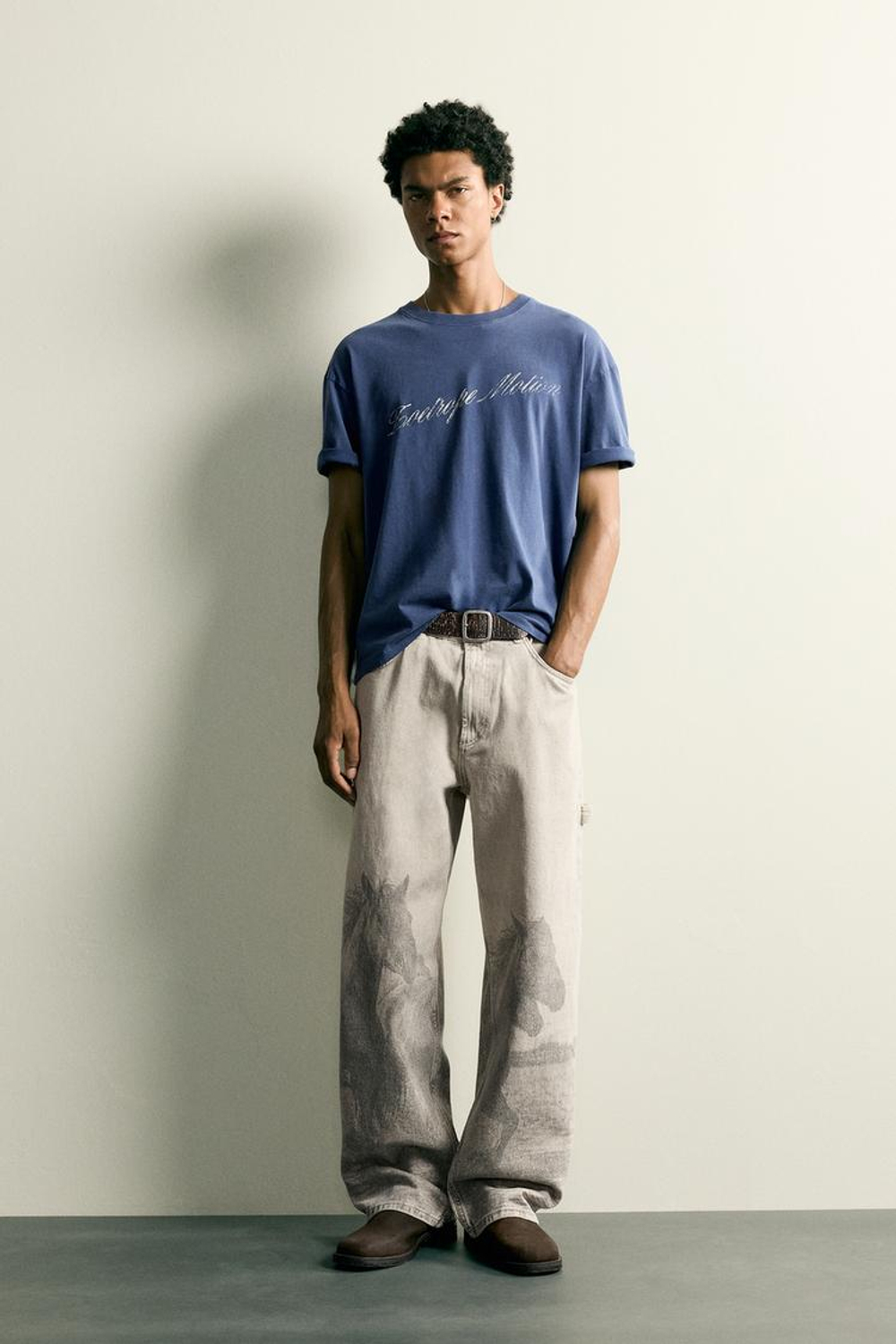 ZARA БРЮКИ BALLOON FIT С ПРИНТОМ 'ЛОШАДИ', С ПРИНТОМ
