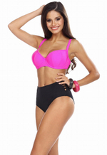 Раздельный купальник: лиф на косточках и высокие плавки (Размер: 80E/40) (Цвет: розовый с черным)