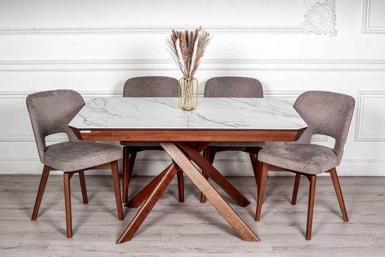 Стол BEZZO 1400 RRC с раздвижной прямоугольной столешницей / матовая керамика / американский орех