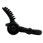 Чёрное эрекционное кольцо с вибрацией и щеточкой для клитора (Цвет: черный)