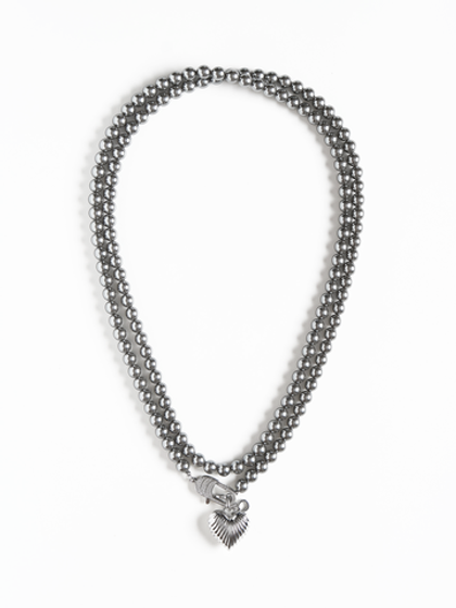 Колье "Long Dark Grey Heart" Silver