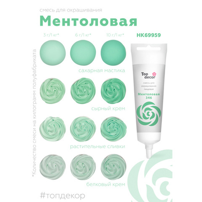 Пищевой краситель гелевый водорастворимый "Ментоловый" Top Decor, Россия 100гр