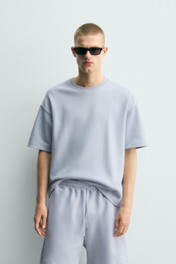 ZARA ТОЛСТОВКА RELAXED FIT ИЗ ИНТЕРЛОКА, ГОЛУБОЙ