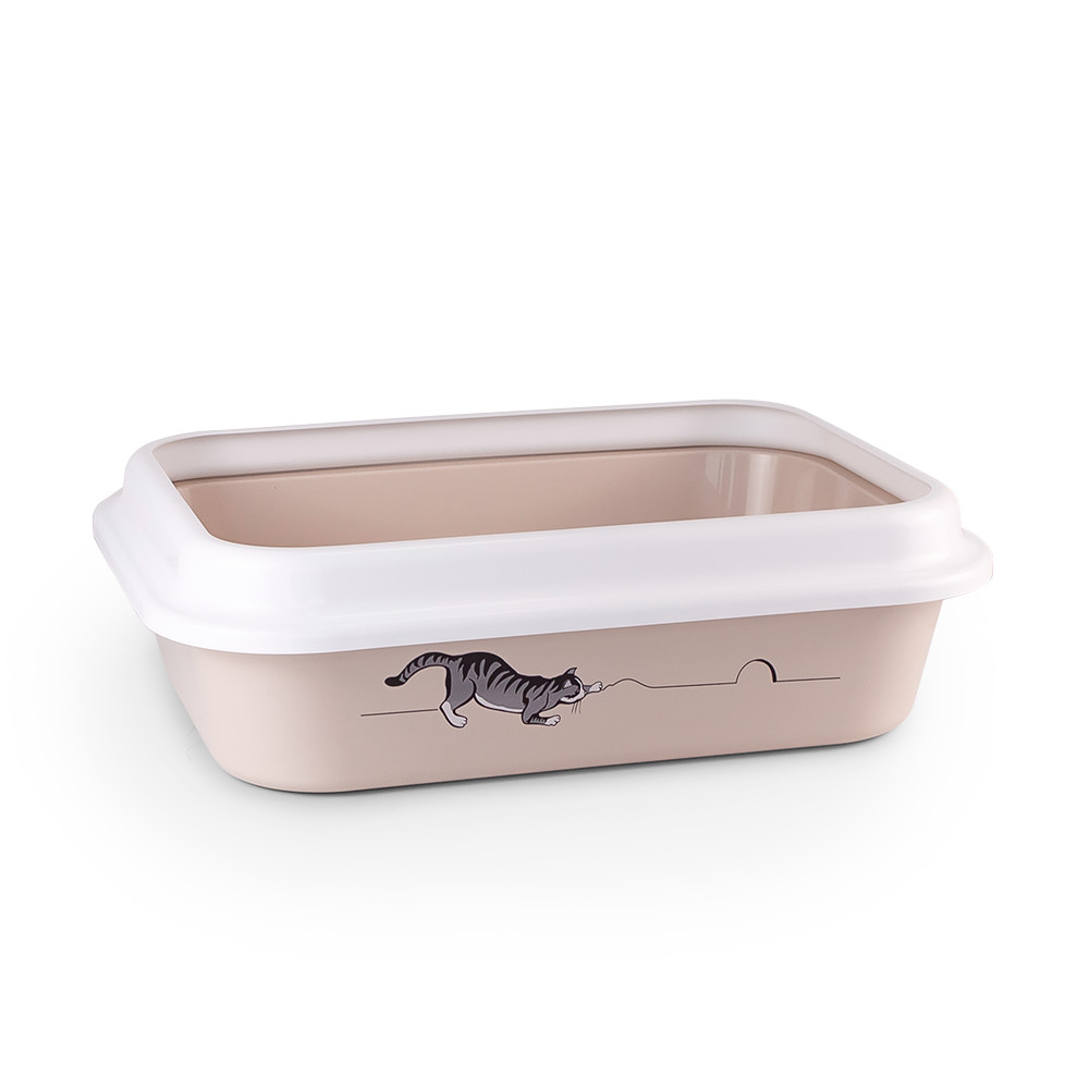 Лоток / туалет ZOOEXPRESS "Leader" для кошек с рамкой и рисунком - 46х34,5х14 см