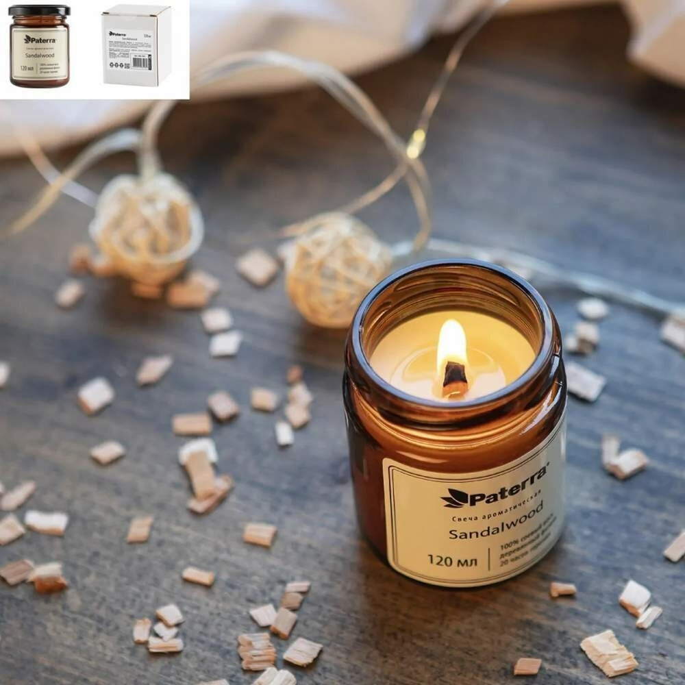 Свеча ароматическая с древесным фитилем, аромат "Sandalwood"