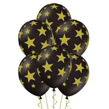 Шар с рисунком Звезды золотые черный