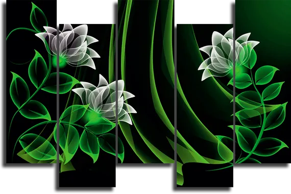 Модульная картина "Неоновые цветы"