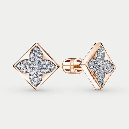 Серьги-пусеты женские с фианитами из красного золота 585 пробы