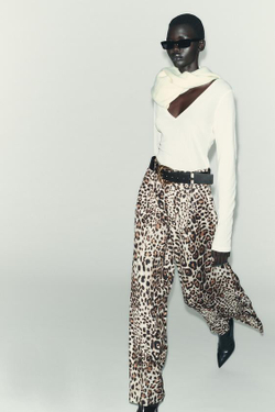 ZARA ШИРОКИЕ БРЮКИ ИЗ АТЛАСА С РЕМНЕМ, ЛЕОПАРДОВЫЙ