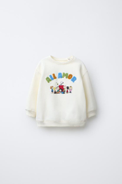ZARA ТОЛСТОВКА С МАХРОВОЙ НАШИВКОЙ SNOOPY PEANUTS™, СВЕТЛЫЙ ЭКРЮ
