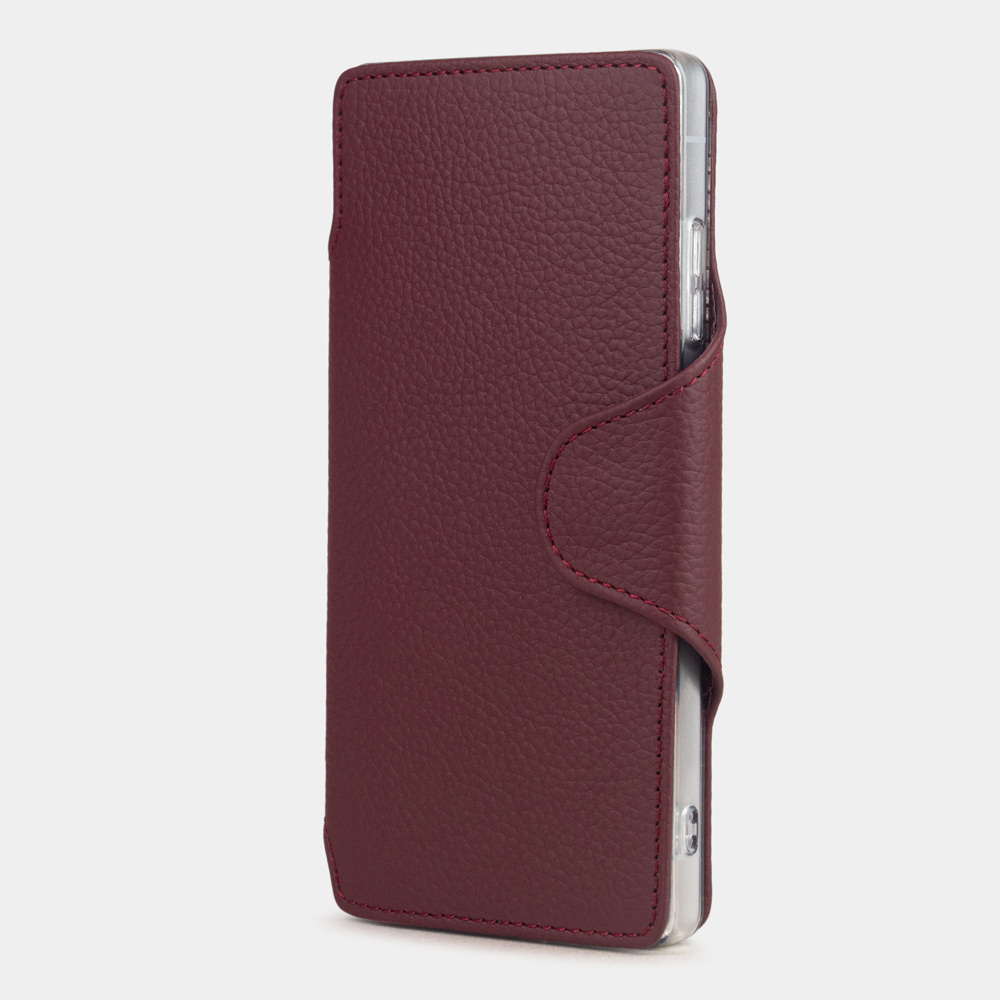 Чехол с картхолдером для Samsung Galaxy S25 Ultra из кожи теленка, бордового цвета