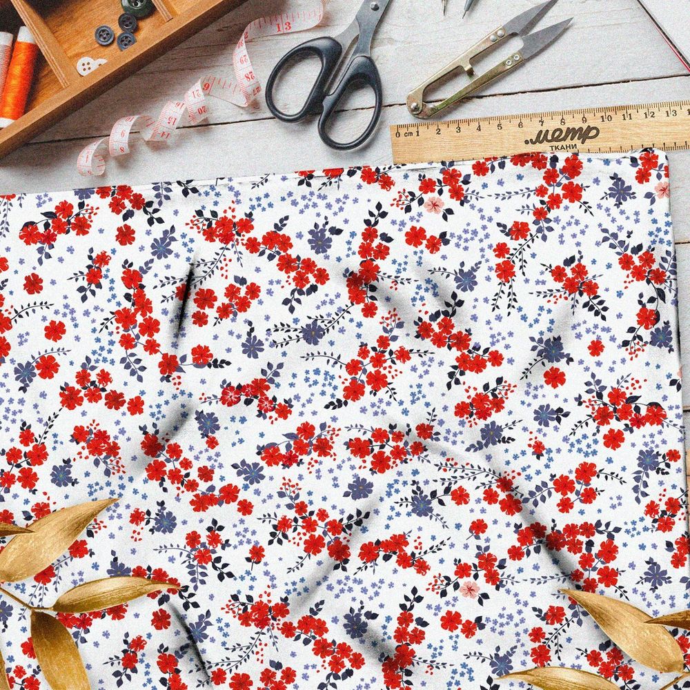 Ткань блэкаут мелкие красные цветочки