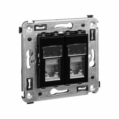 Компьютерная розетка RJ-45 в стену, кат.5e двойная экранированная,"Avanti", "Черный квадрат"
