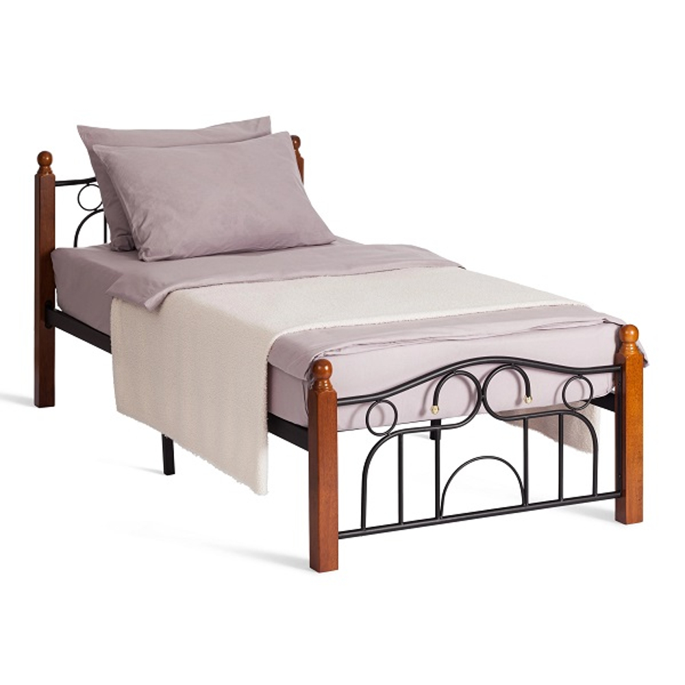 Кровать AT-808 - дерево гевея/металл, 90*200 см (Single bed), красный дуб/черный