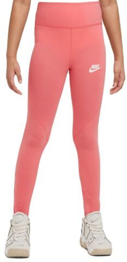 Брюки для девочки Nike Kids Sportswear Favorites High-Waist Leggings - sea coral/white - Orange