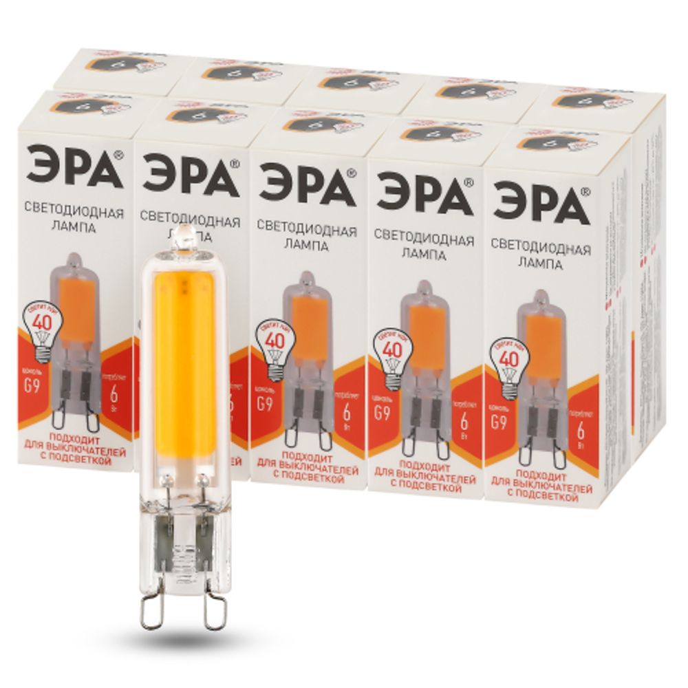 Лампа светодиодная ЭРА STD LED JCD-6W-GL-827-G9 6Вт капсула теплый белый свет G9 | Лампы cветодиодные Капсульные (G4, G9)