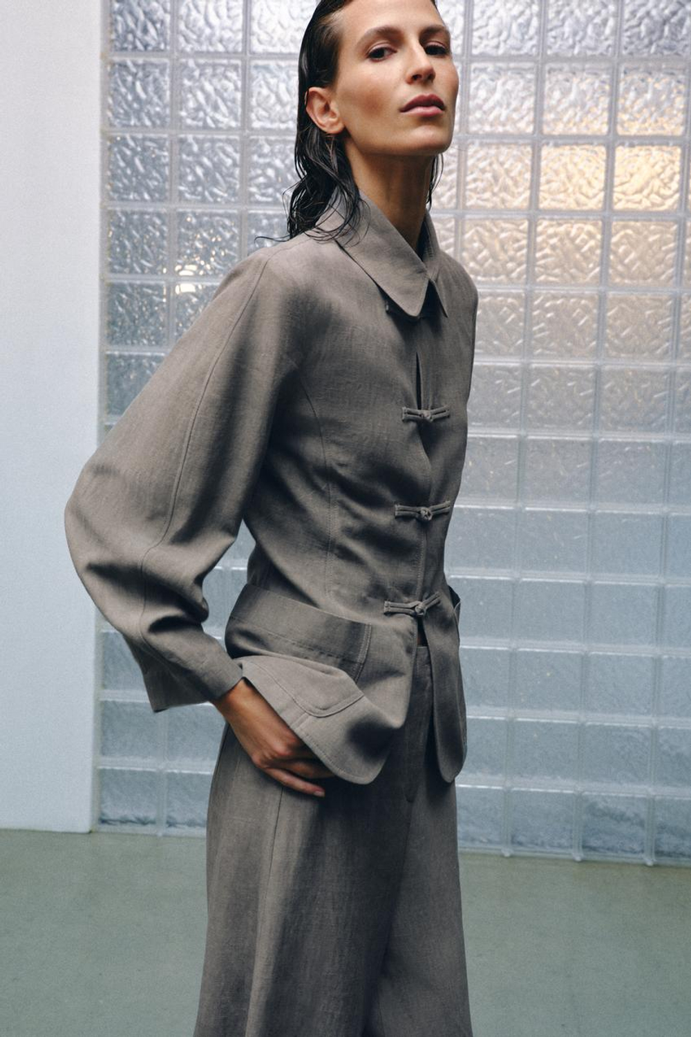 ZARA БРЮКИ-БАЛЛОНЫ ZW COLLECTION, СЕРЫЙ МЕЛАНЖ
