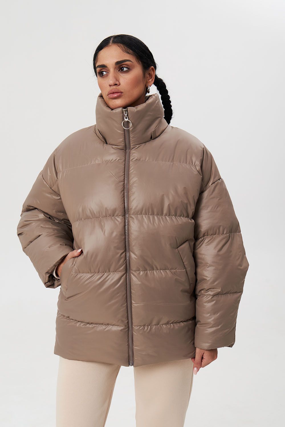 Пуховик средней длины 2.0 цвета капучино