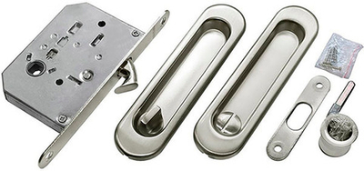 Комплект: ручки-купе + защелка + торцевой зацеп (Матовый хром)