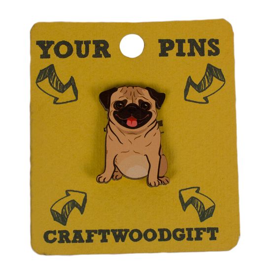 Деревянный значок. Мопс