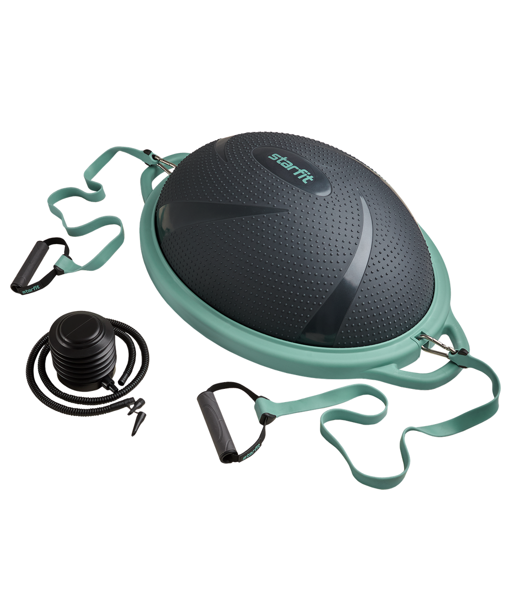 БЕЗ УПАКОВКИ Полусфера "BOSU" STARFIT GB-503 с эспандерами, с насосом, серый/зеленый