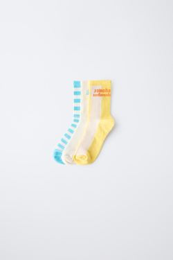 ZARA НАБОР ИЗ 3 ПАР ВЫСОКИХ НОСКОВ С ПРИНТОМ «СОЛНЦЕ», БИРЮЗОВЫЙ