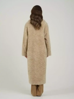 Шуба чебурашка длинная из овечьей шерсти, бежевая, SilverFox