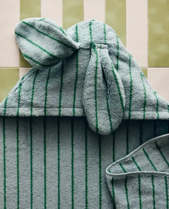 ZARA HOME ДЕТСКОЕ ПОЛОТЕНЦЕ С КАПЮШОНОМ В ПОЛОСКУ, СИНИЙ
