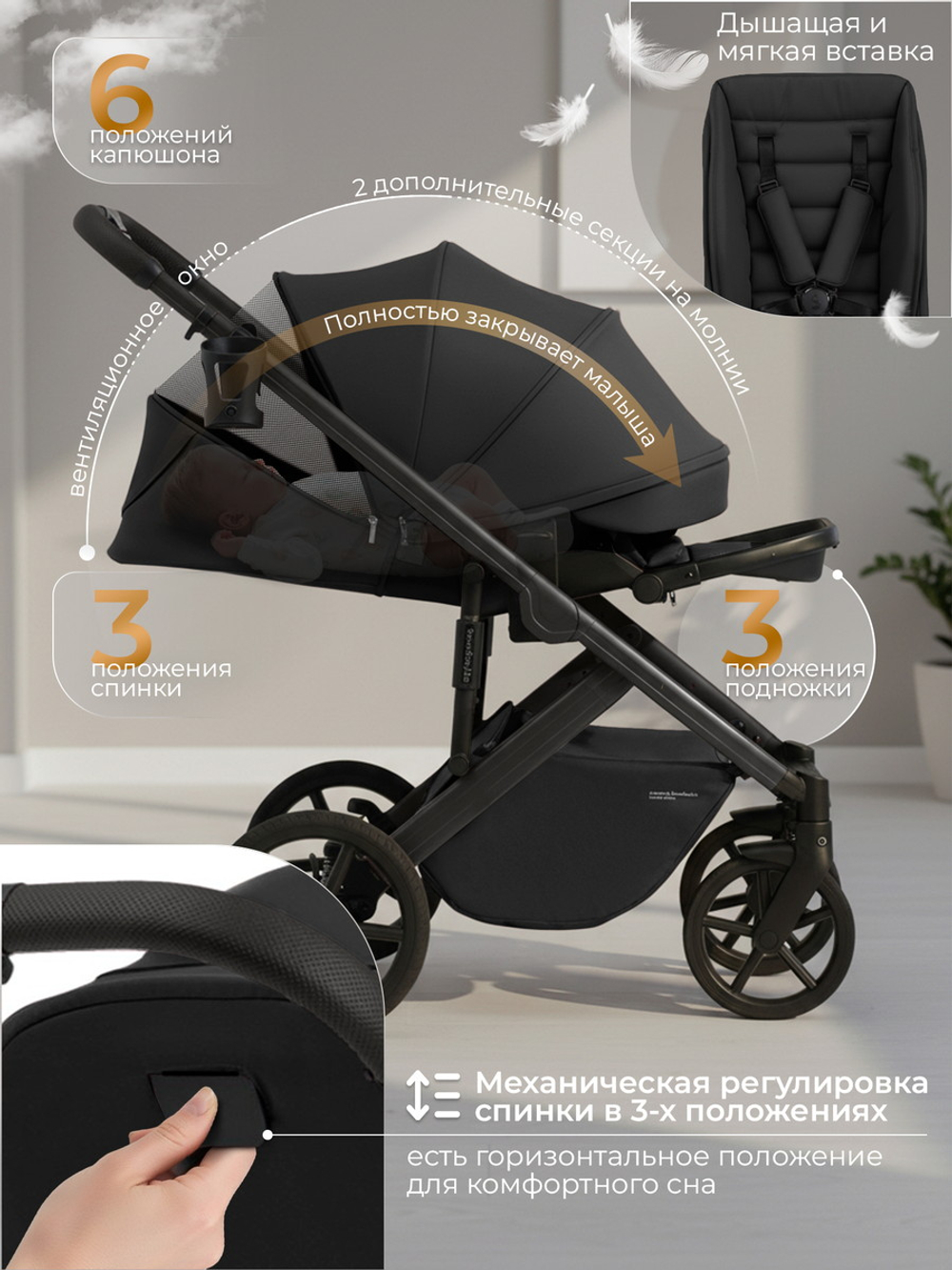 Коляска 3 в 1 Sweet Baby SBL Dolce + автокресло Premier Black Black