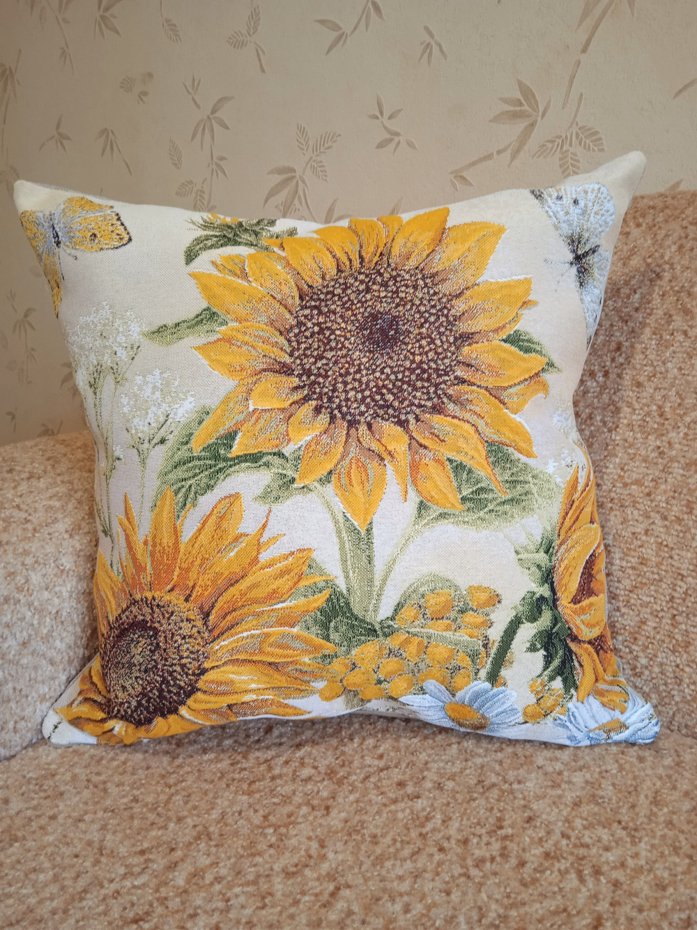 Набор гобеленовых чехлов на декоративные подушки Подсолнухи триптих 47х47 3 шт