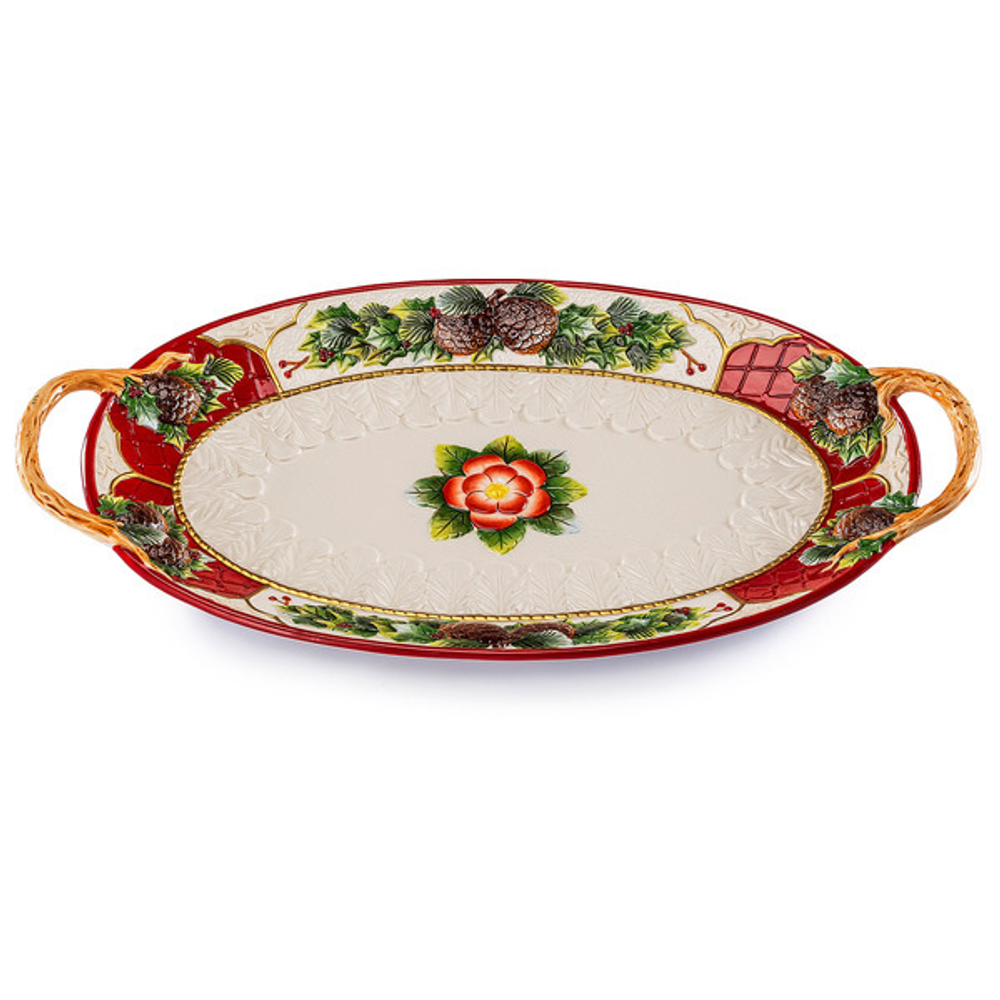 Блюдо с ручками 47 см Зачарованный лес красное Lamart