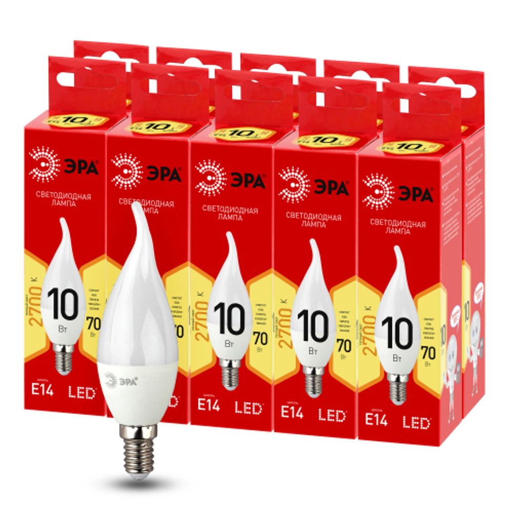 Лампа светодиодная ЭРА RED LINE LED BXS-10W-827-E14 R 10Вт свеча на ветру теплый белый свет Е14