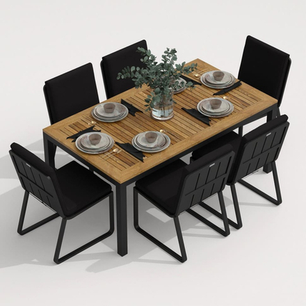 Обеденная группа Ideal Patio ТЕЛЛА ГИРА  каркас карбон, стол тик 180, ткань черная