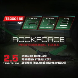 Домкрат подкатной гидравлический 2.5т (h min 155мм, h max 615мм) RockForce RF-T830018E MT