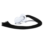 Стеклянная анальная пробка с черным конским хвостом (Цвет: прозрачный)