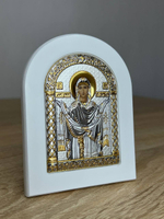 Покрова БМ, икона арочная, белое дерево 86х112