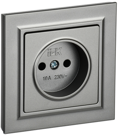 BRITE Розетка 1-местная без заземления без защитных шторок 10А в сб. РСР10-1-0-БрС сталь IEK