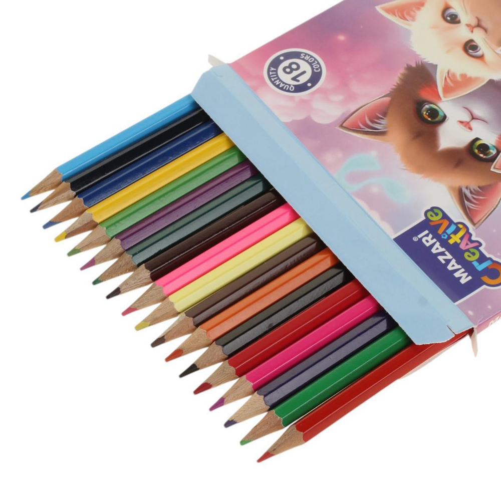 Карандаши 18цв. "Кошки" d грифеля=2,65мм. дерев. шестигран. коробка (Mazari)