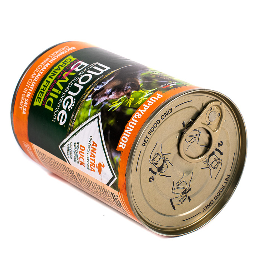 Влажный корм консервы для щенков и беременных собак беззерновой из утки с тыквой и кабачками Monge Dog BWild GRAIN FREE Puppy&Junior 0,4кг