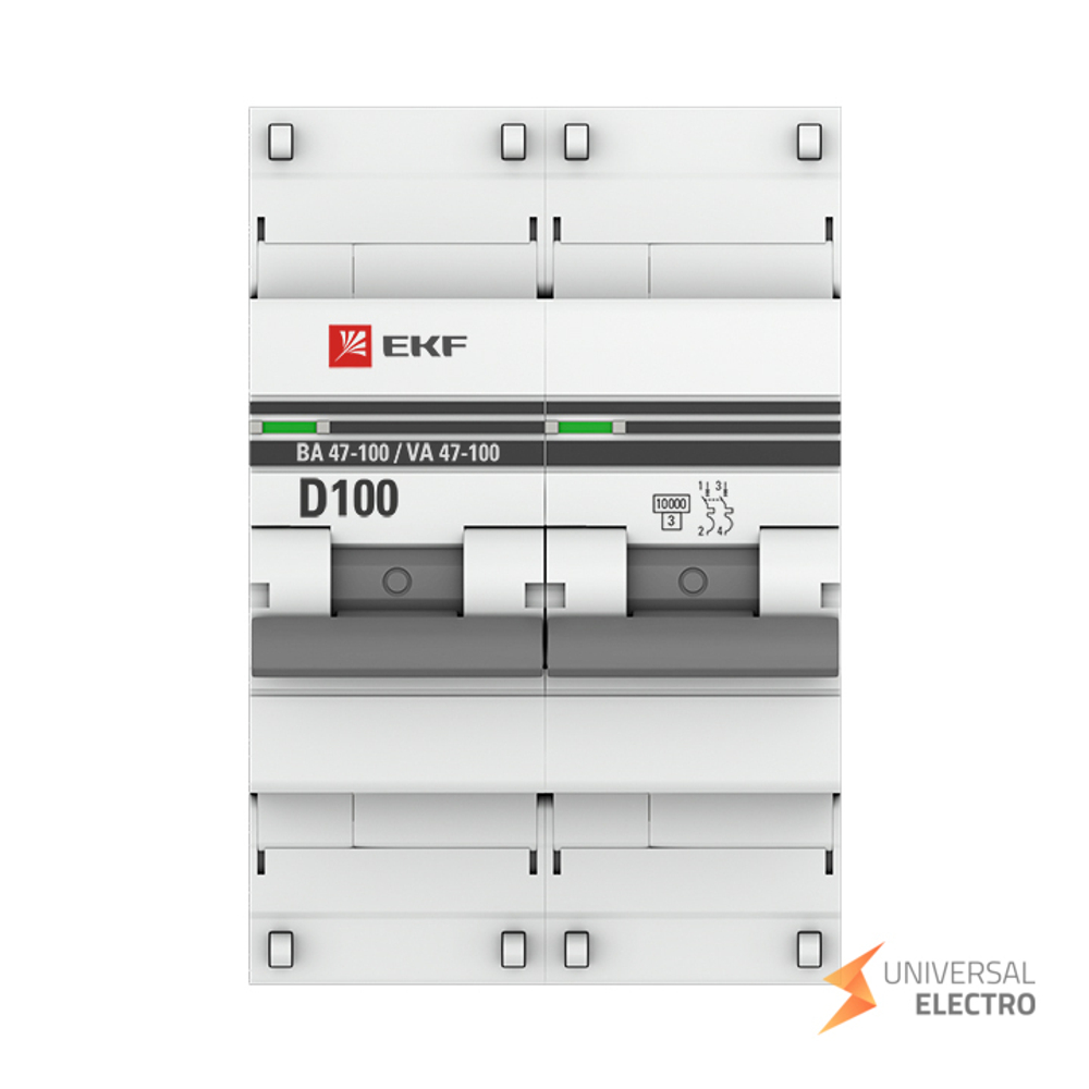 Автоматический выключатель 2P 100А (D) 10kA ВА 47-100 EKF PROxima