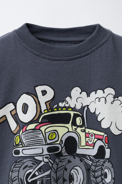 ZARA ФУТБОЛКА С ПРИНТОМ MONSTERS WHEELS ©, АНТРАЦИТОВО-СЕРЫЙ