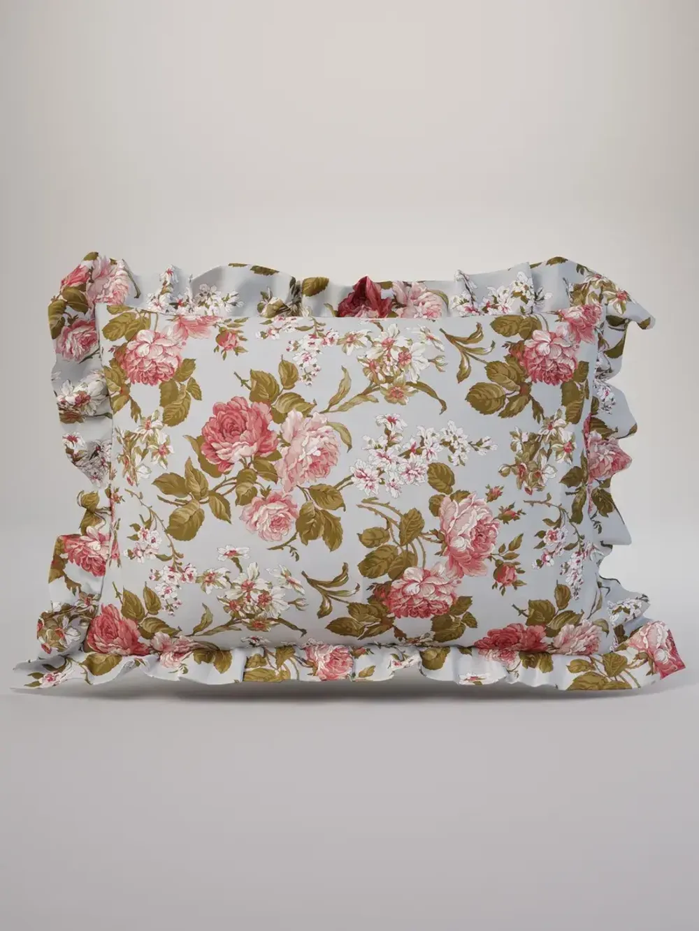 Декоративная наволочка с рюшами, оборками "Прохоровская роза(новая)" 50х70 см, 1 шт, без молнии